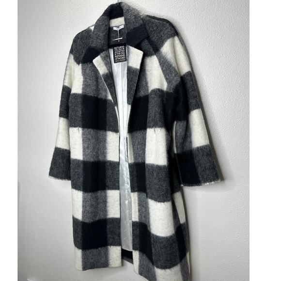 NWT Ganni McKinney Wool in Egret Black & Cream Check Belted Jacket 40 / 10 - Picture 3 of 16